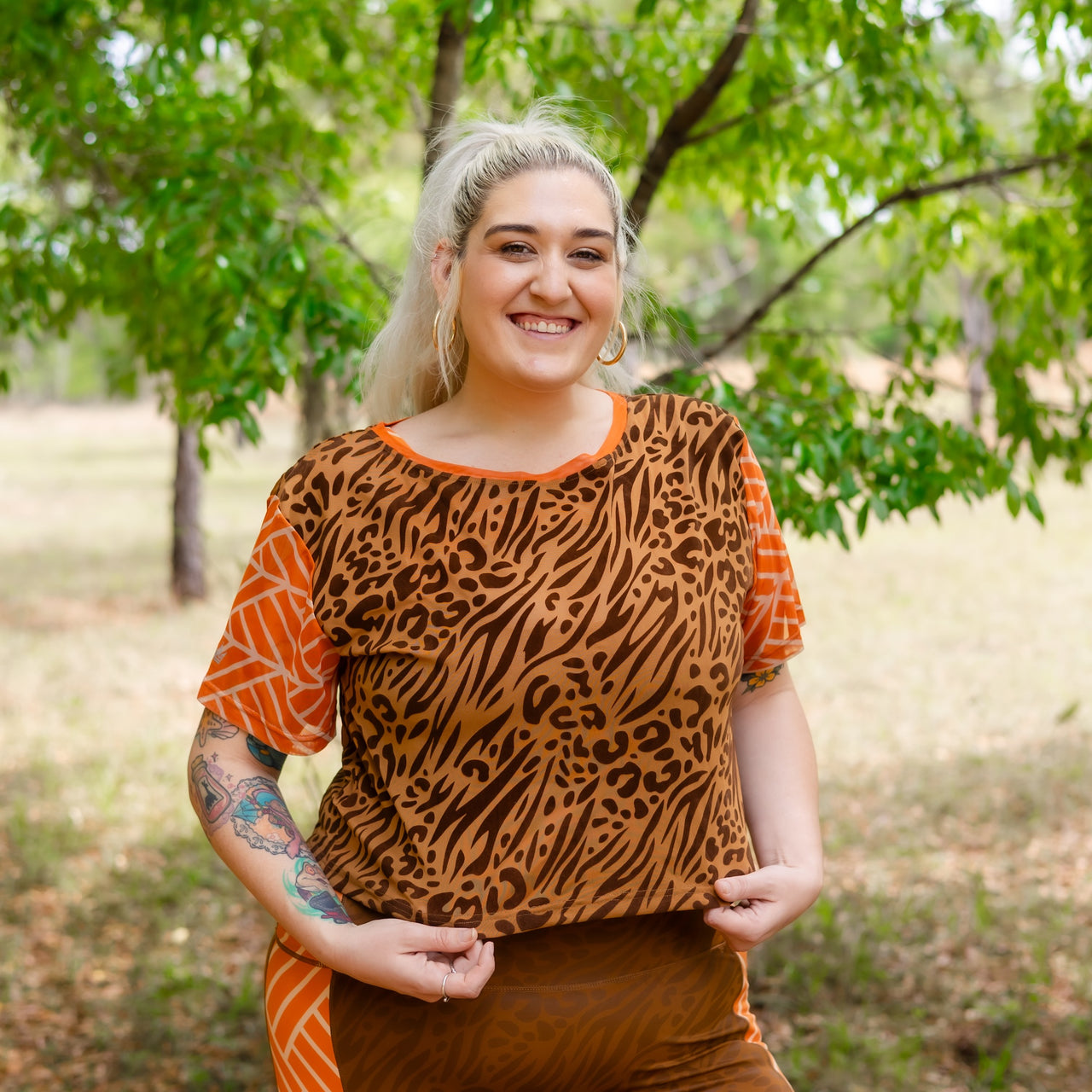 Animal Print Mesh Tee