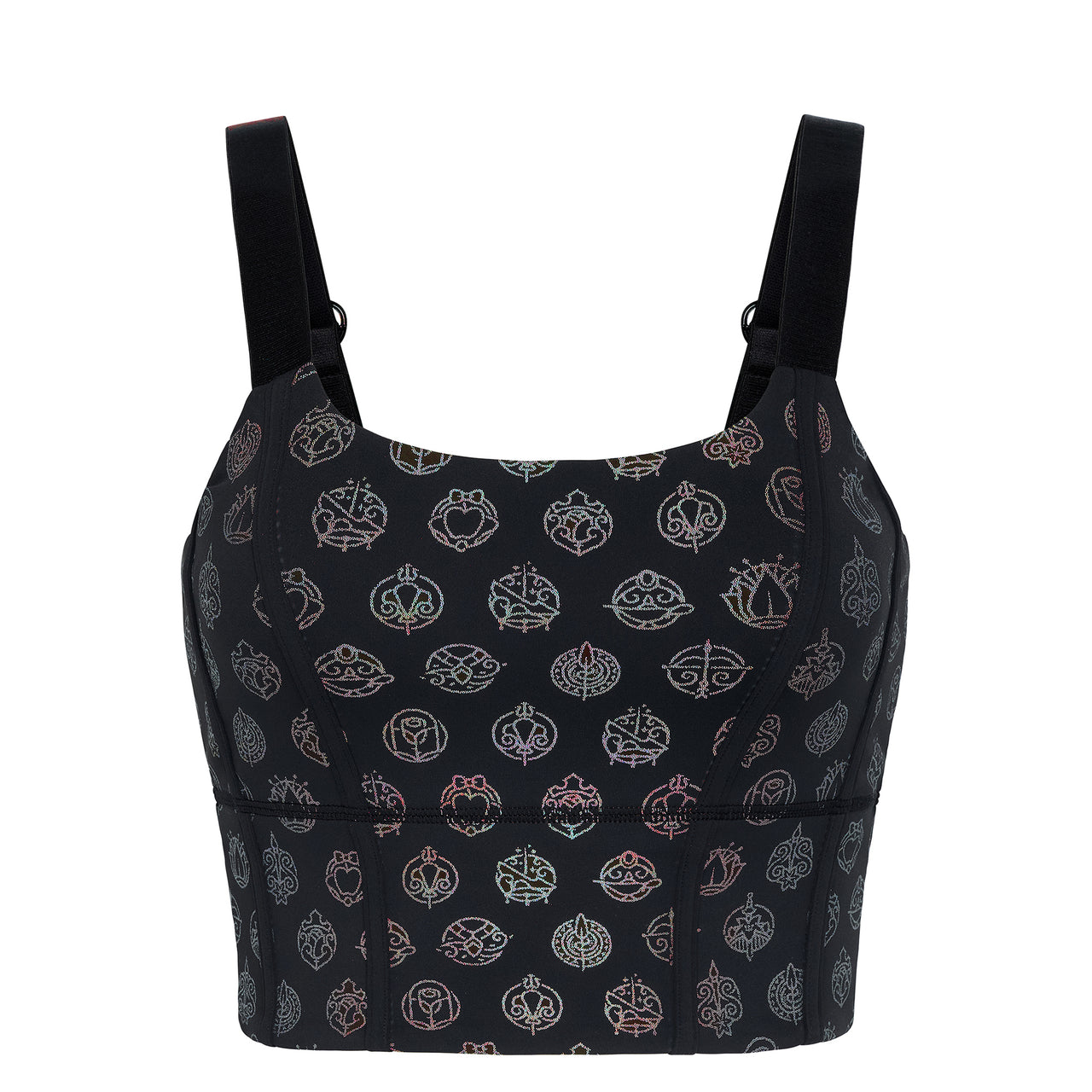 Disney Princess Icons Women's Long Sports Bra - Black - Crowned Athletics