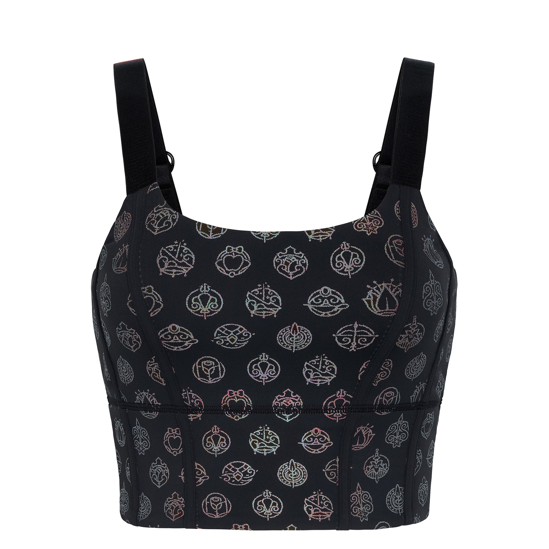 Disney Princess Icons Women's Long Sports Bra - Black - Crowned Athletics