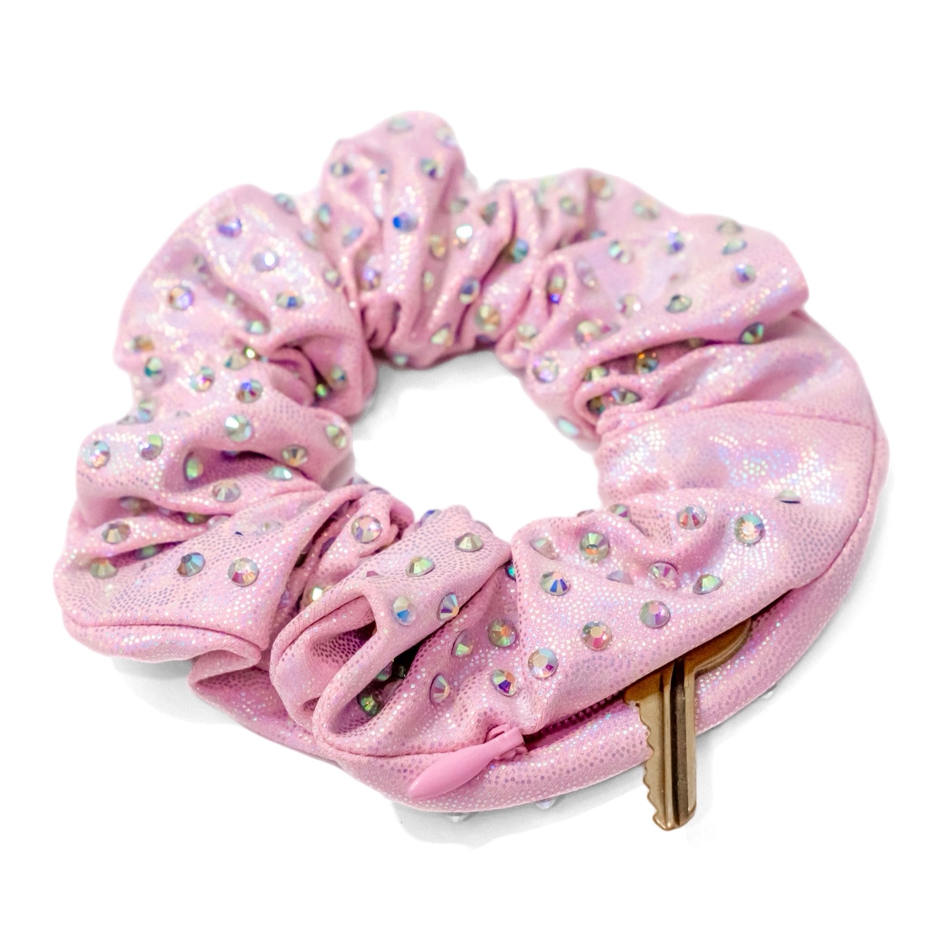 Blush Prism Rhinestone Zipper Scrunchie - Crowned Athletics