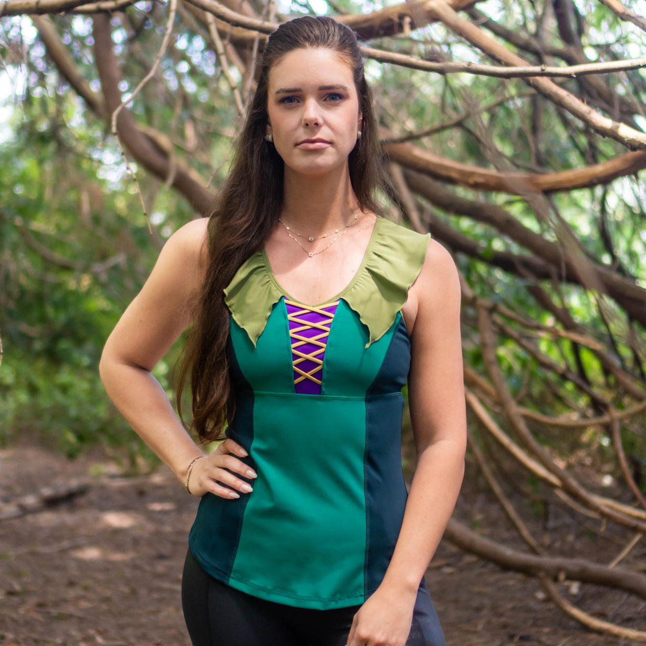 Dark Green Ruffle Athletic Tank