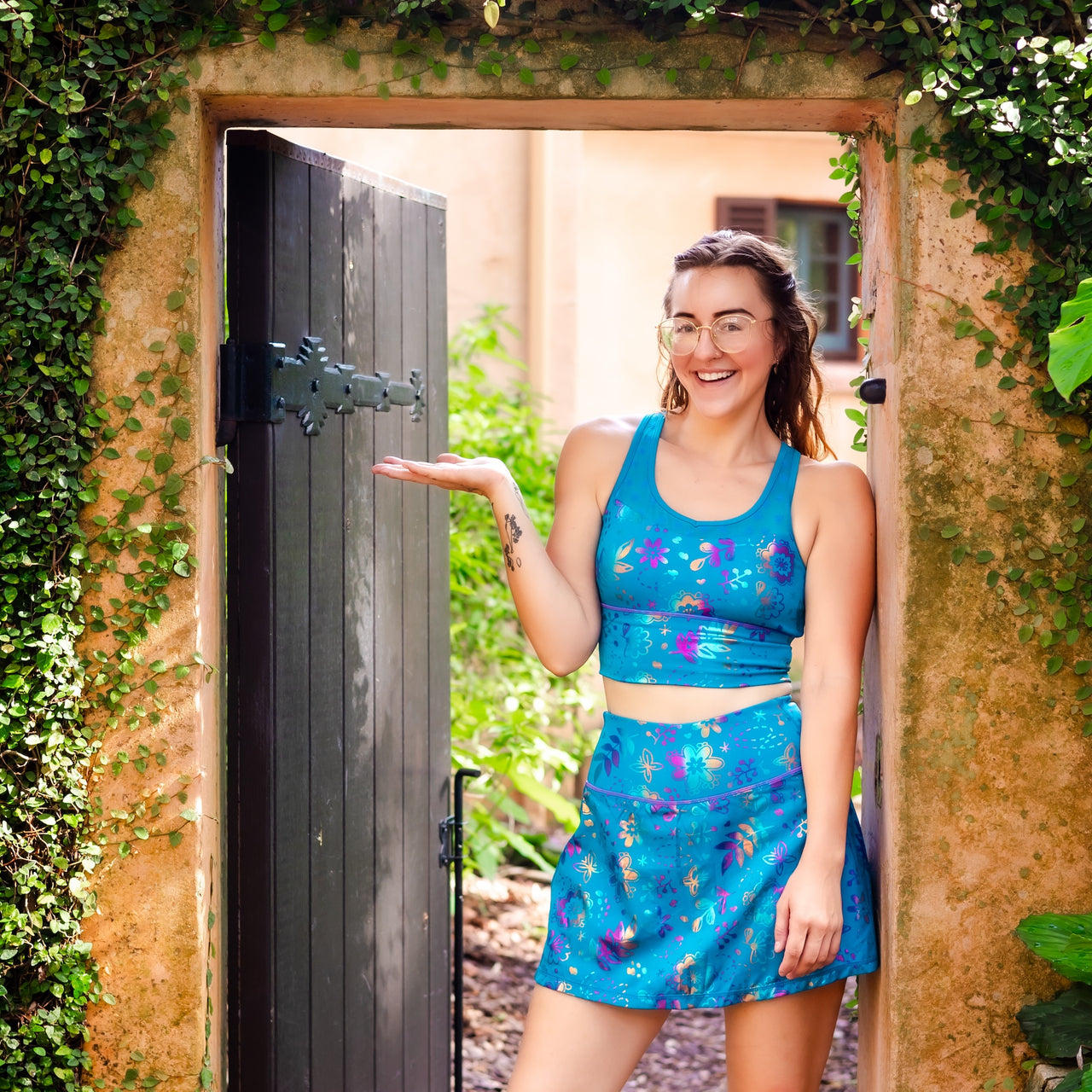 Rainbow Floral Athletic Skort