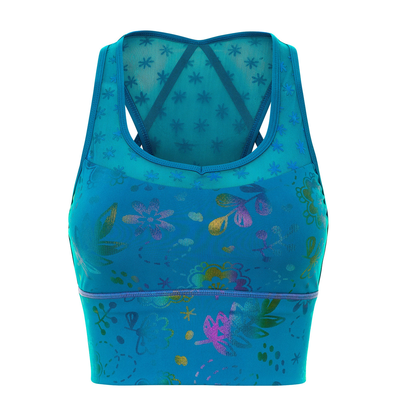 Rainbow Floral Long Sports Bra