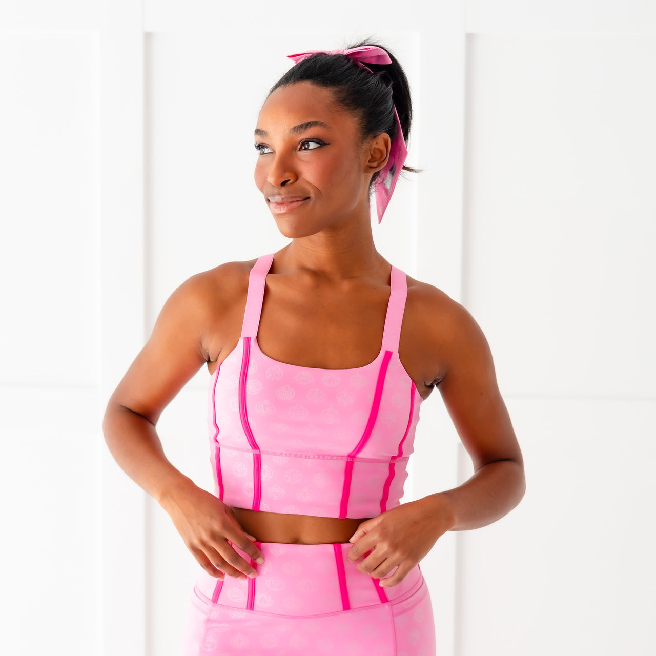 Disney Princess Icons Women's Long Sports Bra - Pink - Crowned Athletics