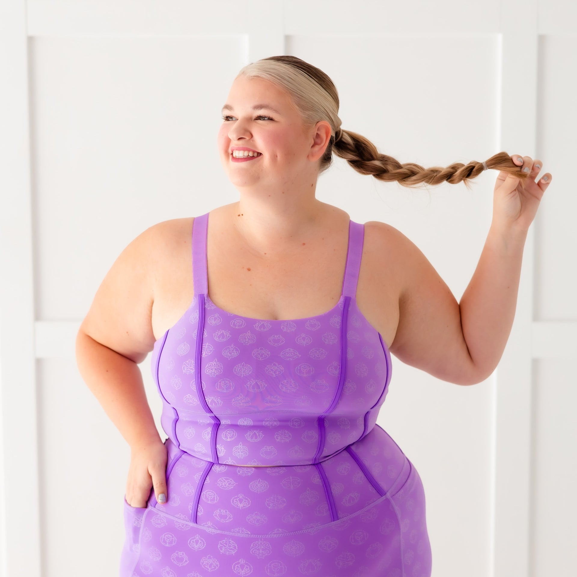 Disney Princess Icons Women's Long Sports Bra - Purple - Crowned Athletics