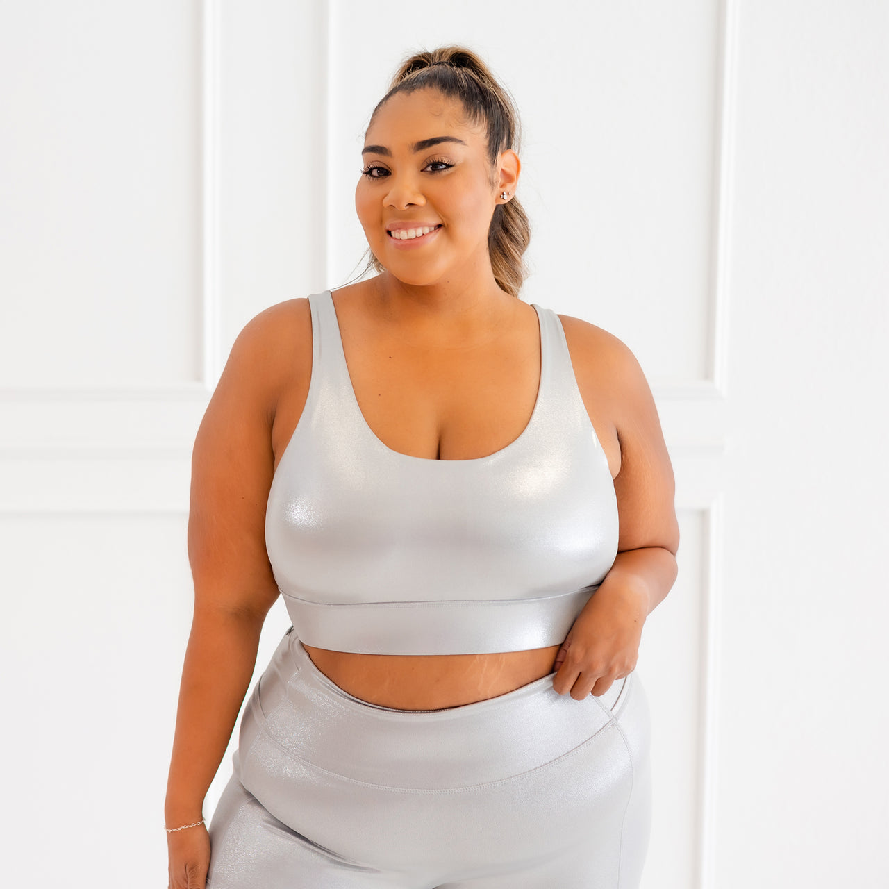 Silver Metal Sports Bra