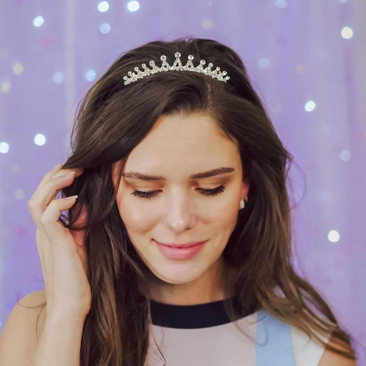 Rhinestone Tiara Headband - Black - Crowned Athletics