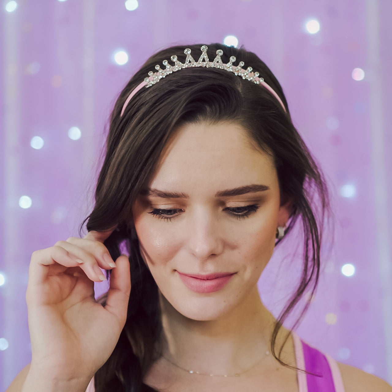 Rhinestone Tiara Headband - Pink - Crowned Athletics