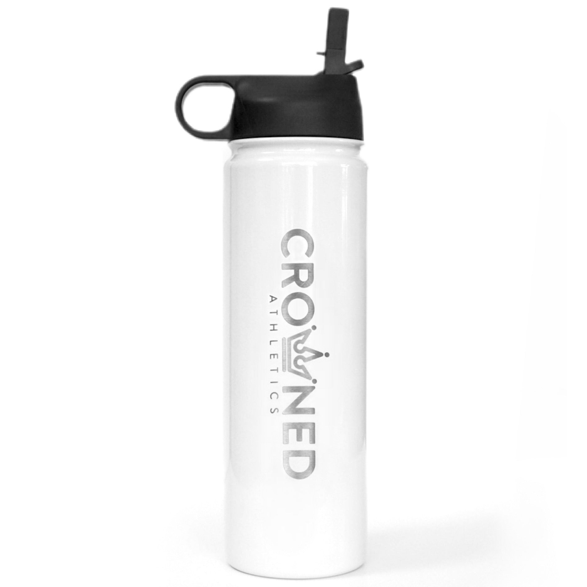 white crowned logo water bottle